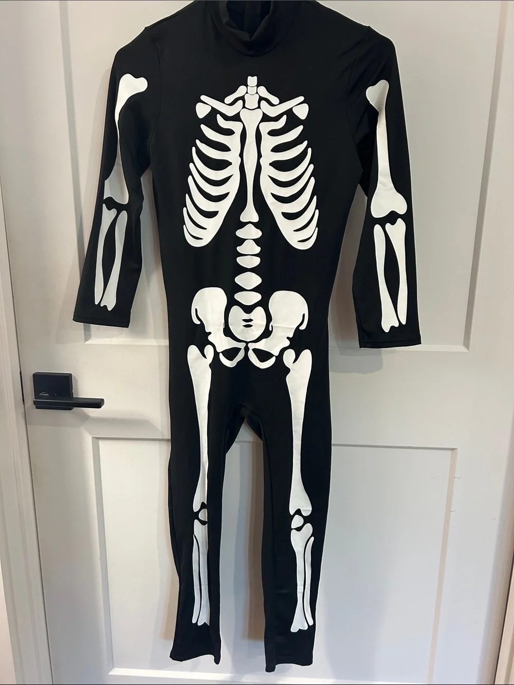 Kids Black Skeleton Costume with Hood and Gloves ~Glows in the Dark